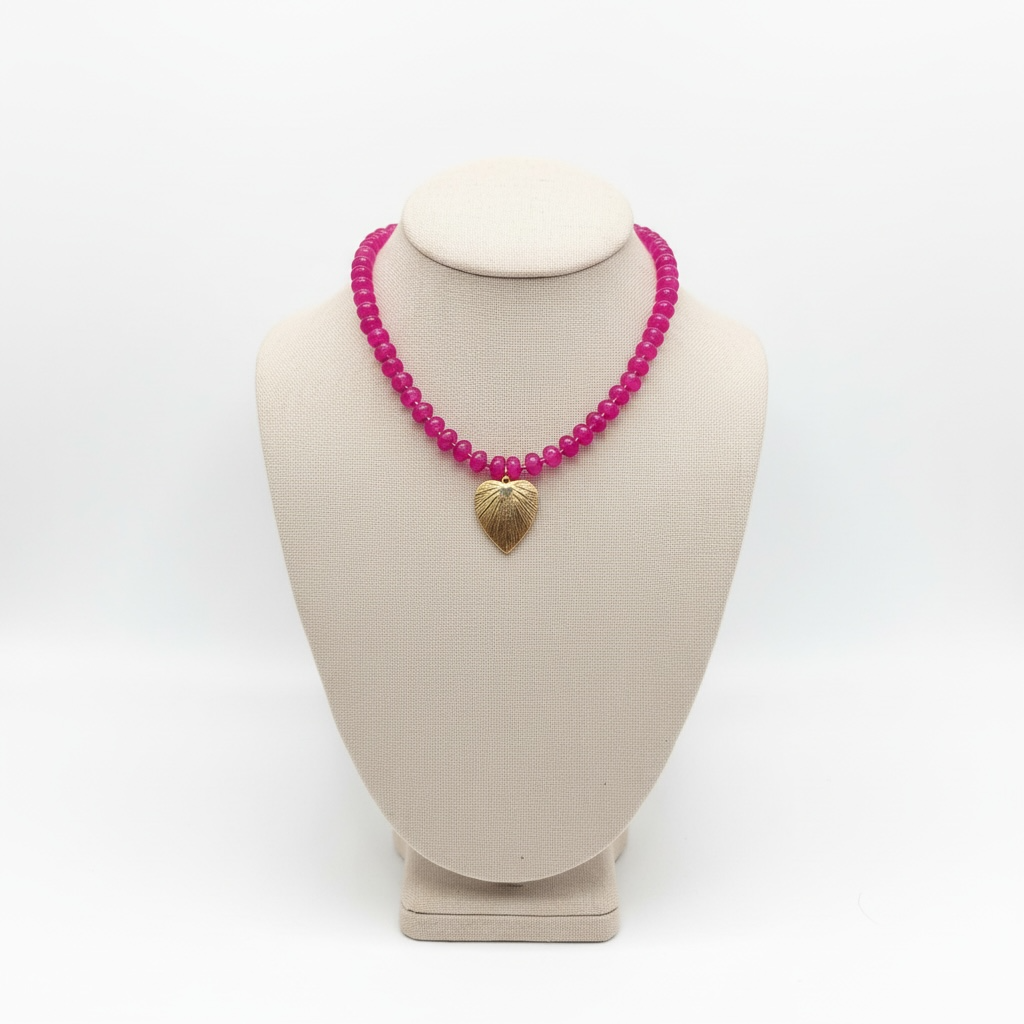 Fuchsia Beaded Heart Necklace