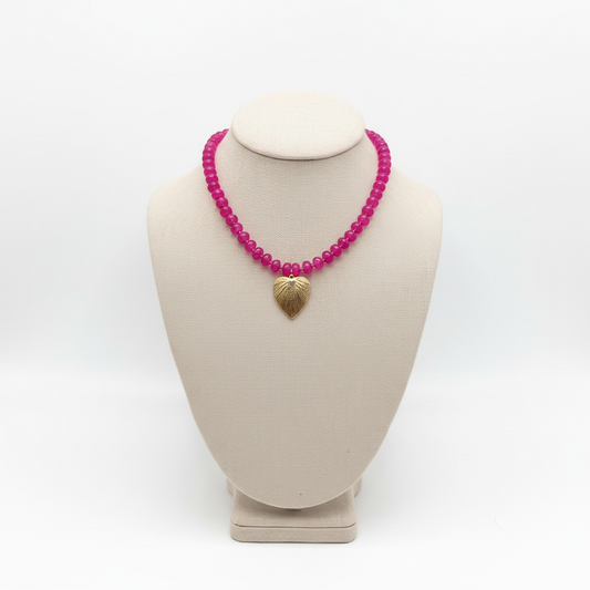 Fuchsia Beaded Heart Necklace